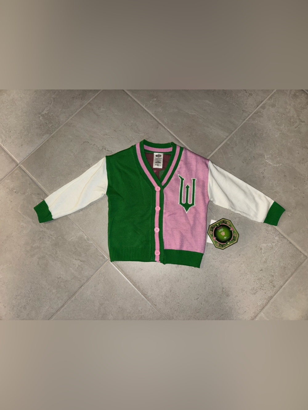 Colorblock Kids Button-Up Cardigan in Green, Pink & White